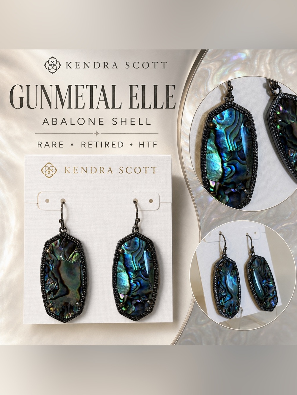 Kendra Scott Gunmetal Elle Abalone Earrings - Iridescent Blue Green